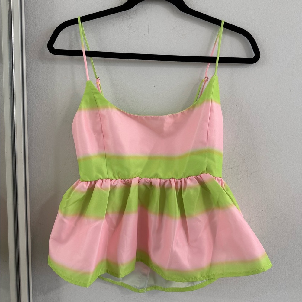 Pink and Green Striped Peplum Top